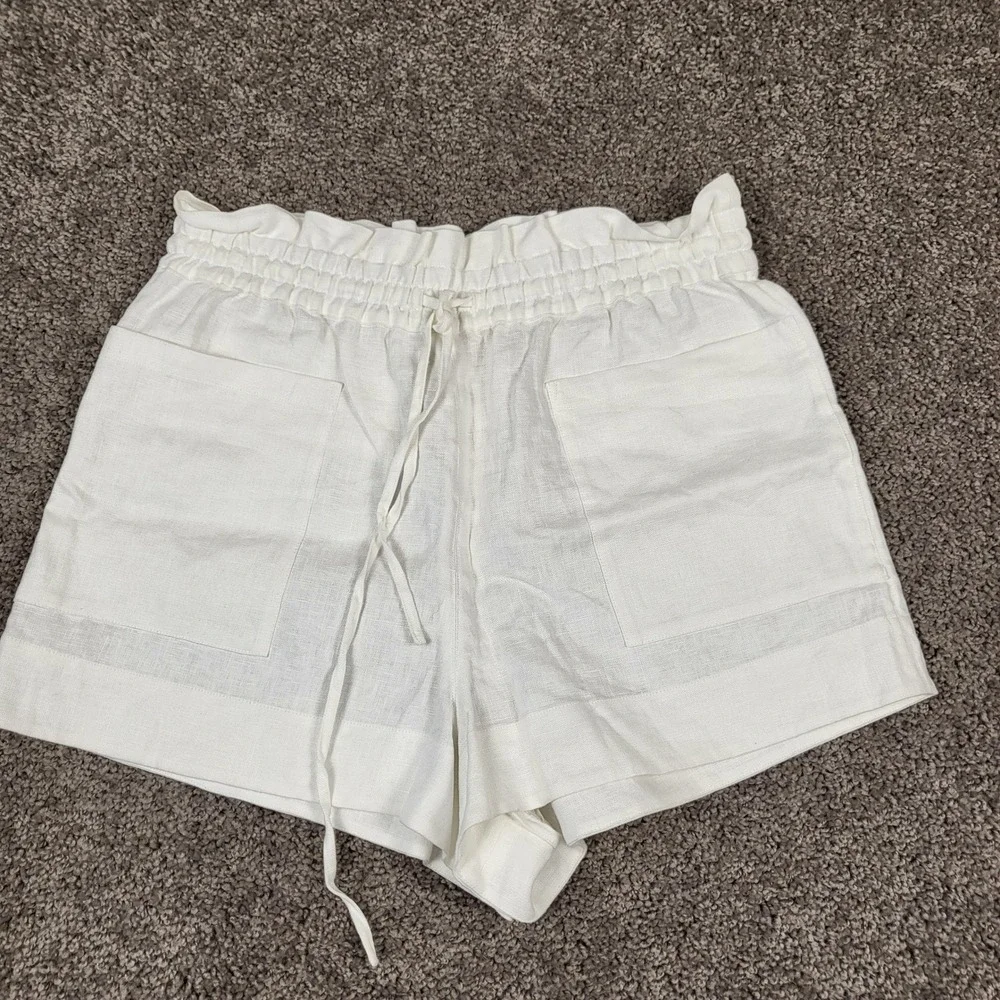 Tory Burch Shorts Women M White Excellent Linen Paperbag Waist 82136